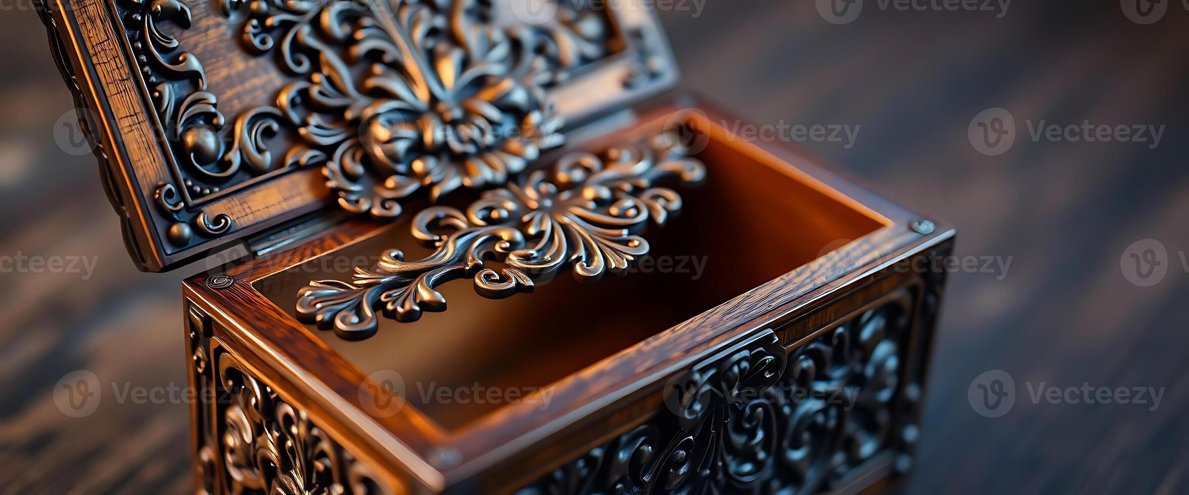 wooden box with a decorative design on the lid photo