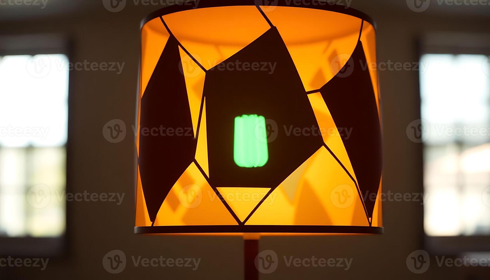 close up of a lamp with a green light on it photo