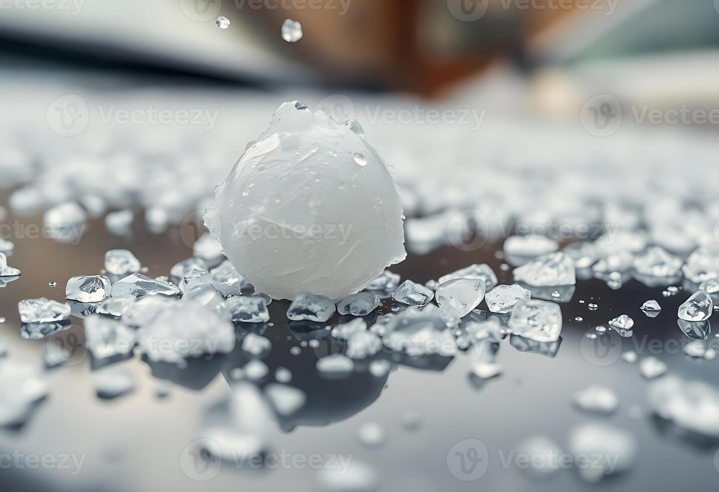 white ball of ice sitting on top of a table photo