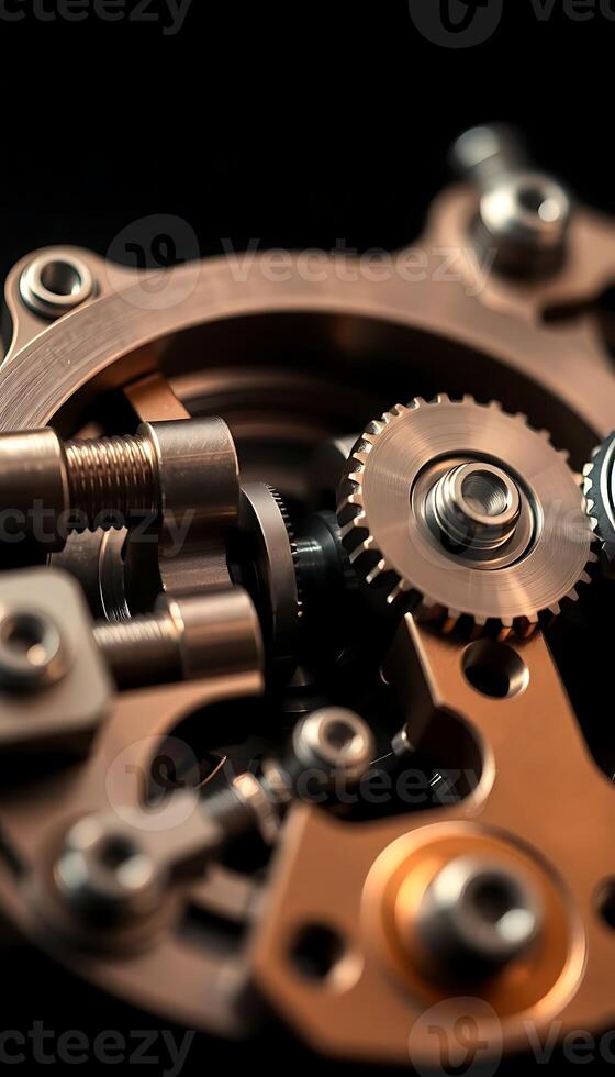 close up of a watch movement with a black background photo