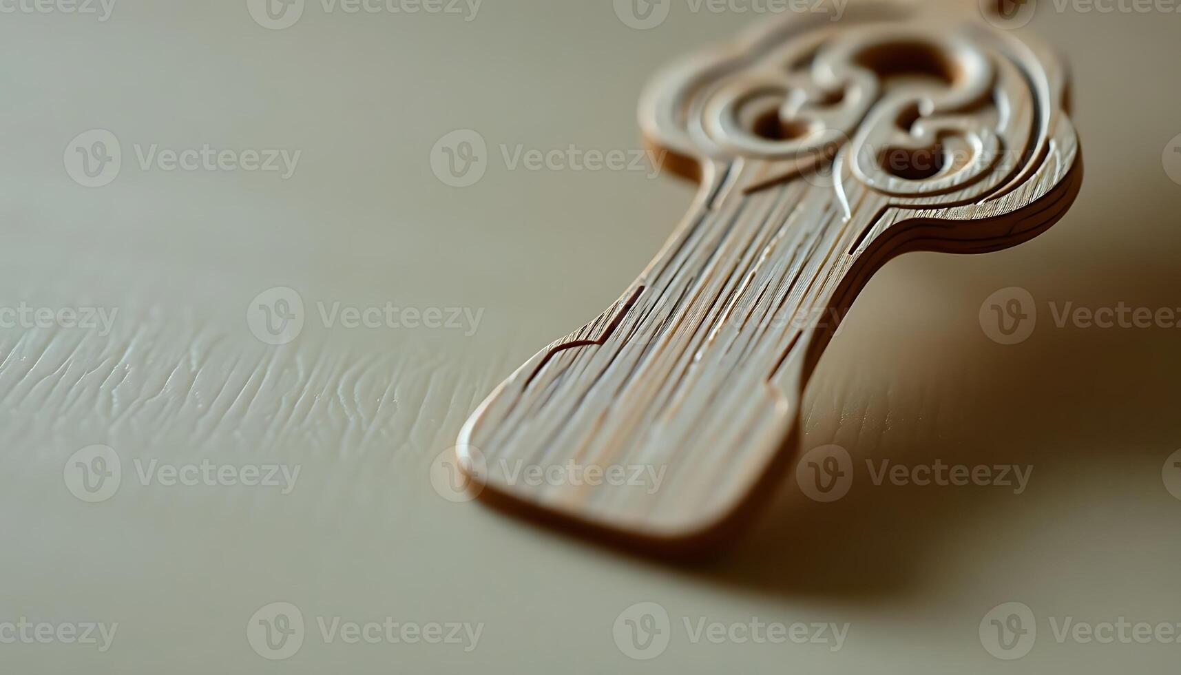 wooden key shaped like a skeleton on a table photo
