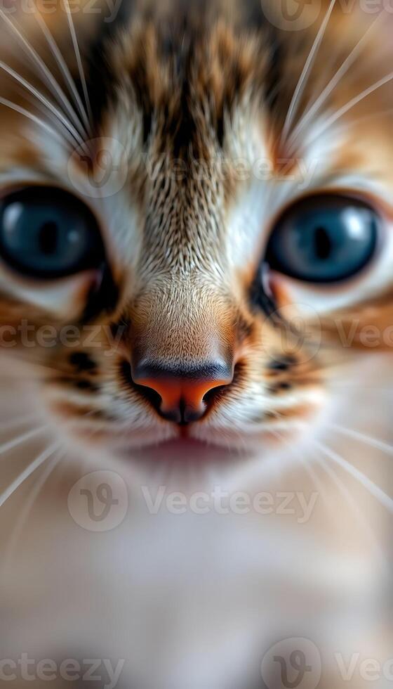 A close up of a cat's face with blue eyes photo