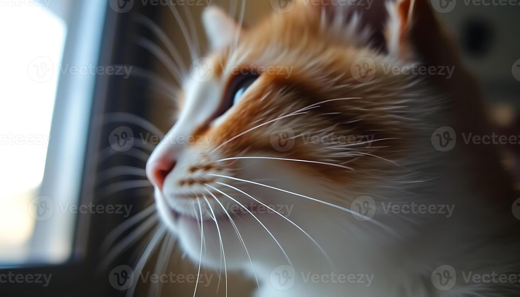 close up of a cat looking out a window photo