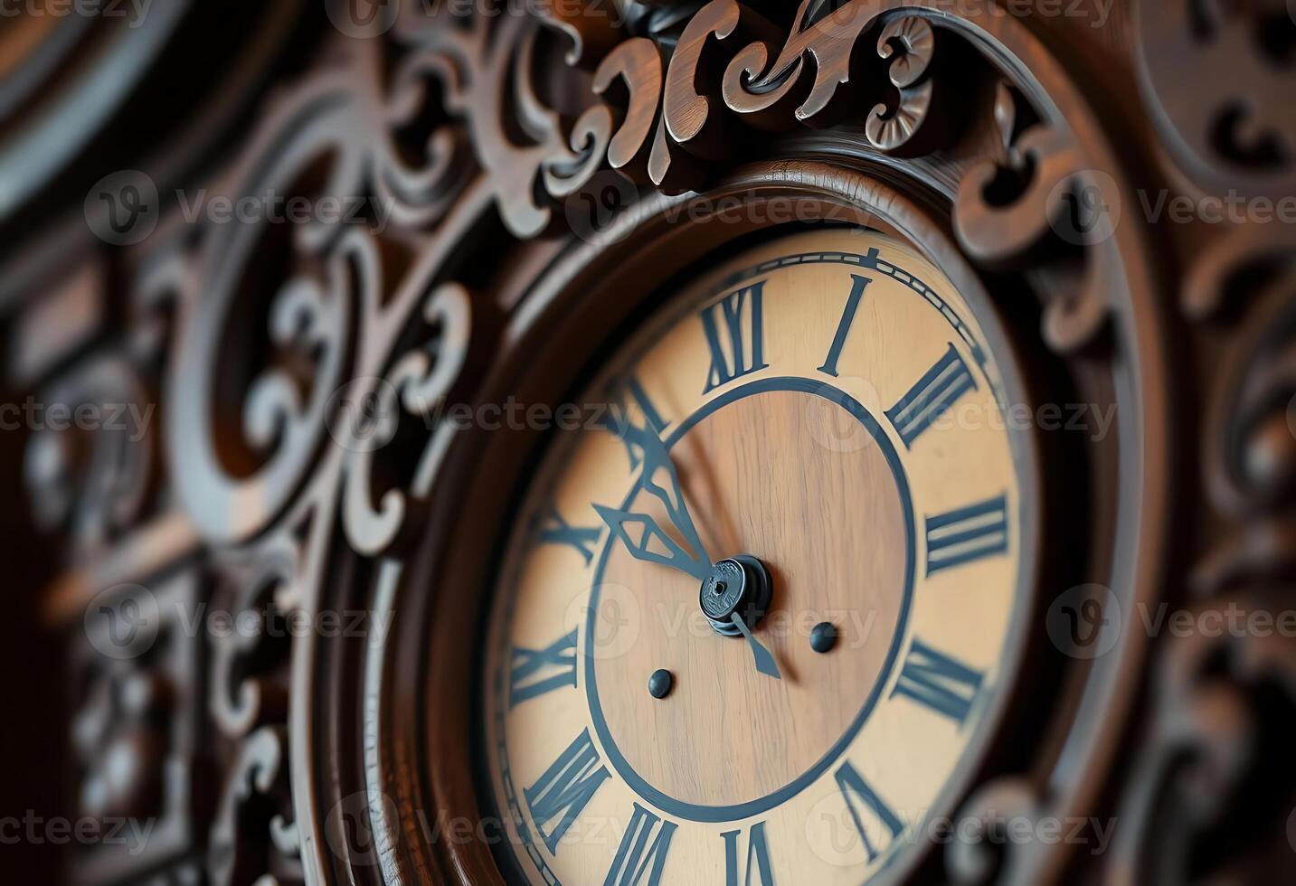 close up of a clock with roman numerals photo