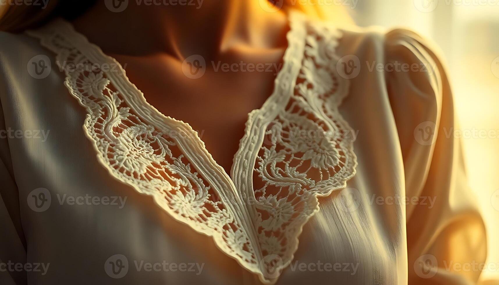 Close up of a woman's neck with lace photo