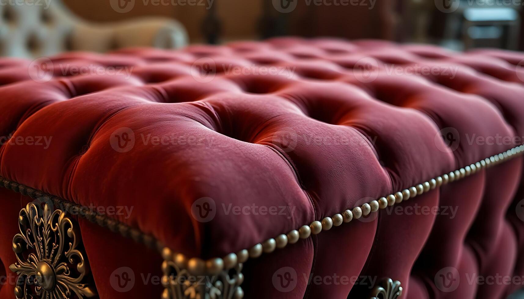 close up of a red velvet bench photo