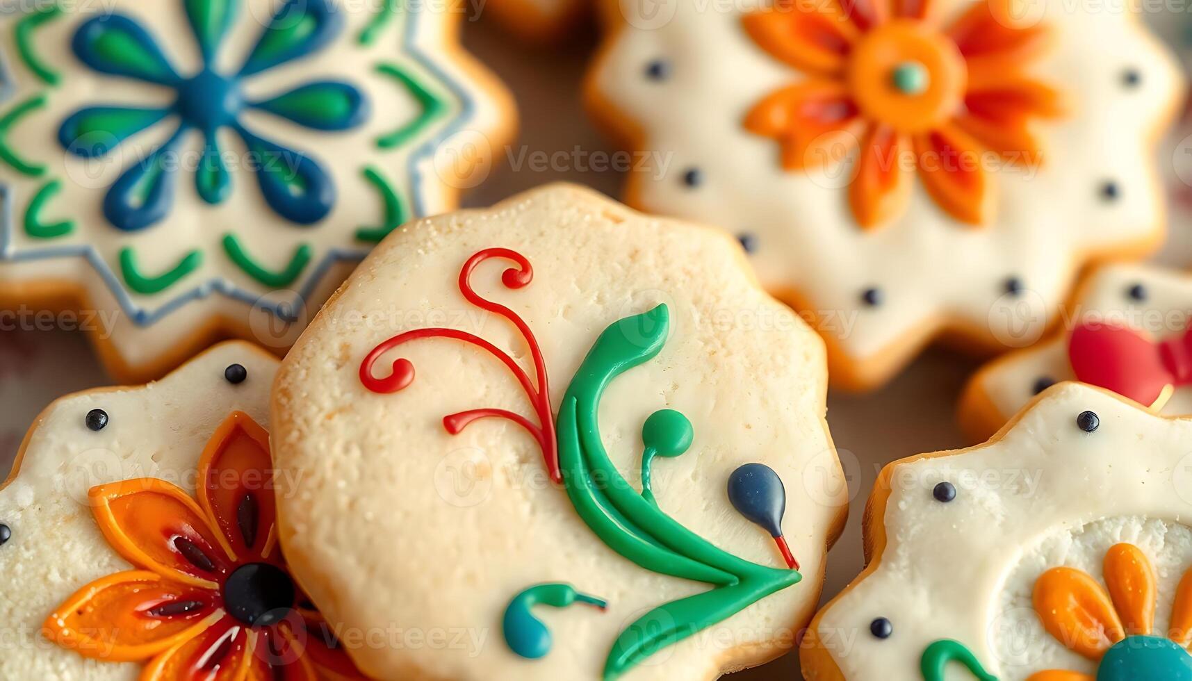 close up of decorated cookies on a plate photo