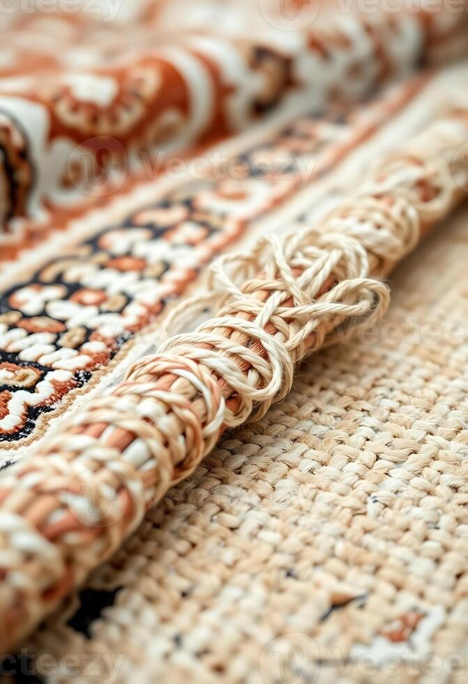 close up of a rug with a knot on it photo