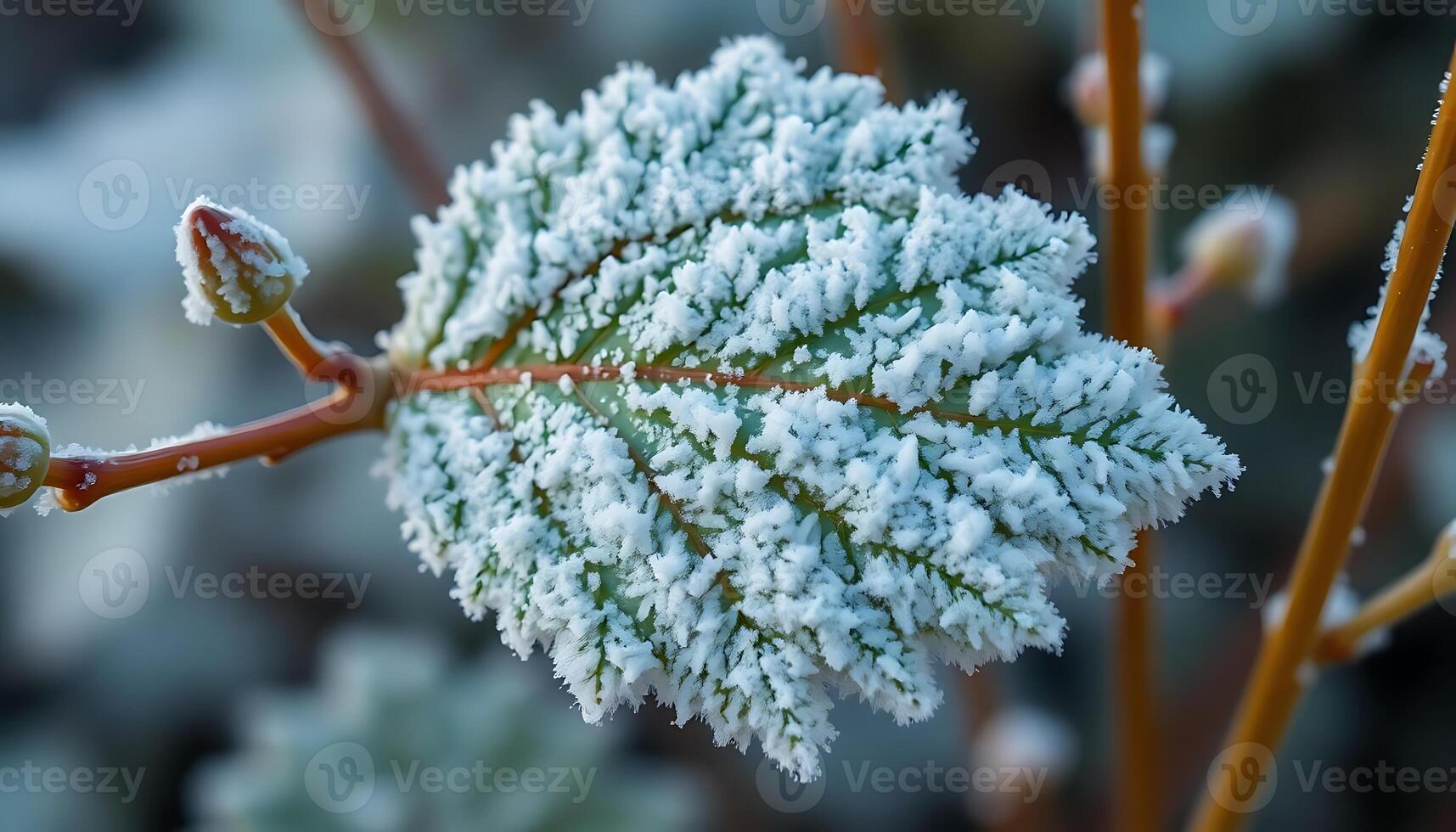 Frosty leaves on a plant photo