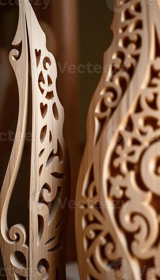 close up of two wooden vases on a table photo