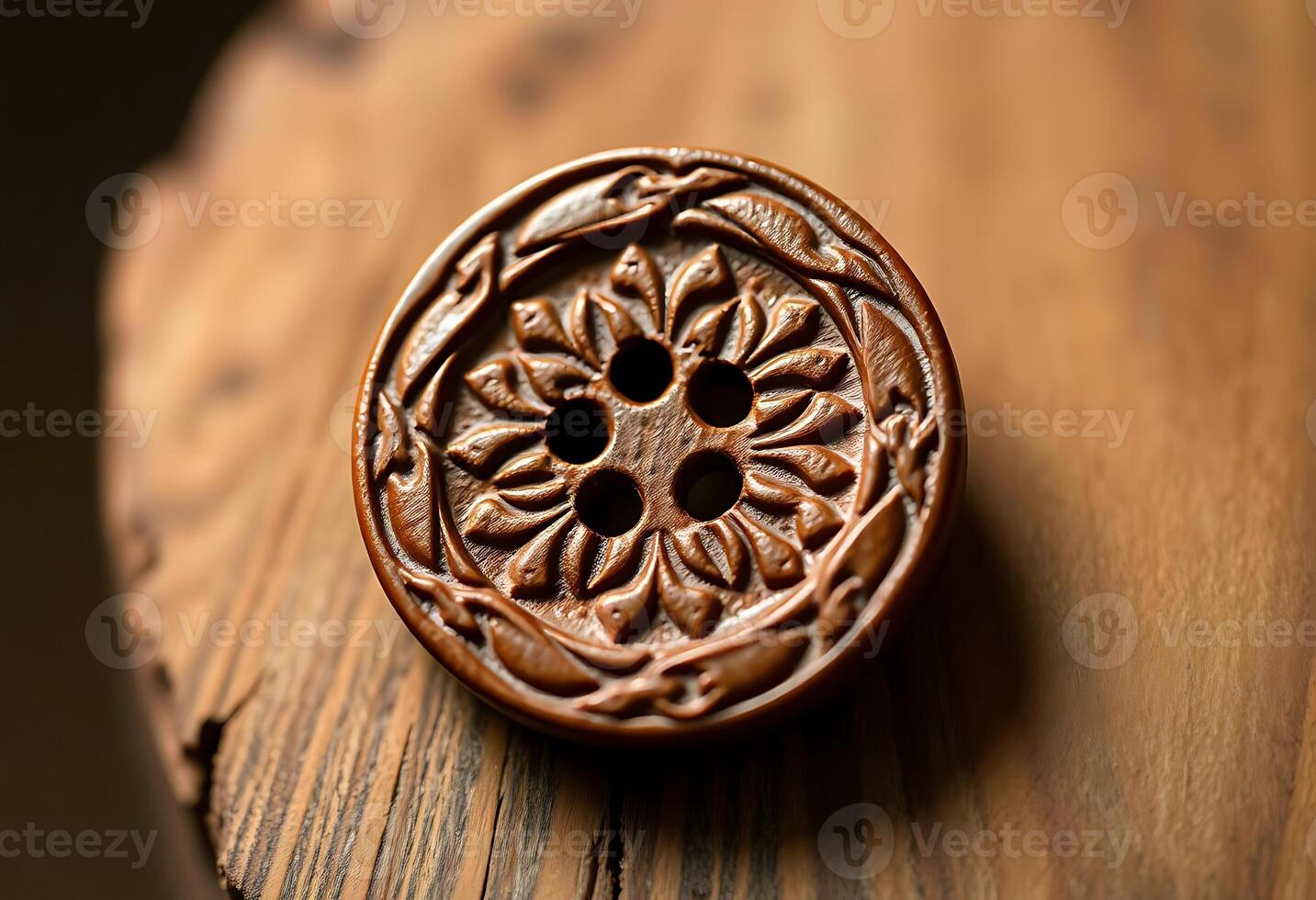 wooden button sitting on top of a wooden table photo