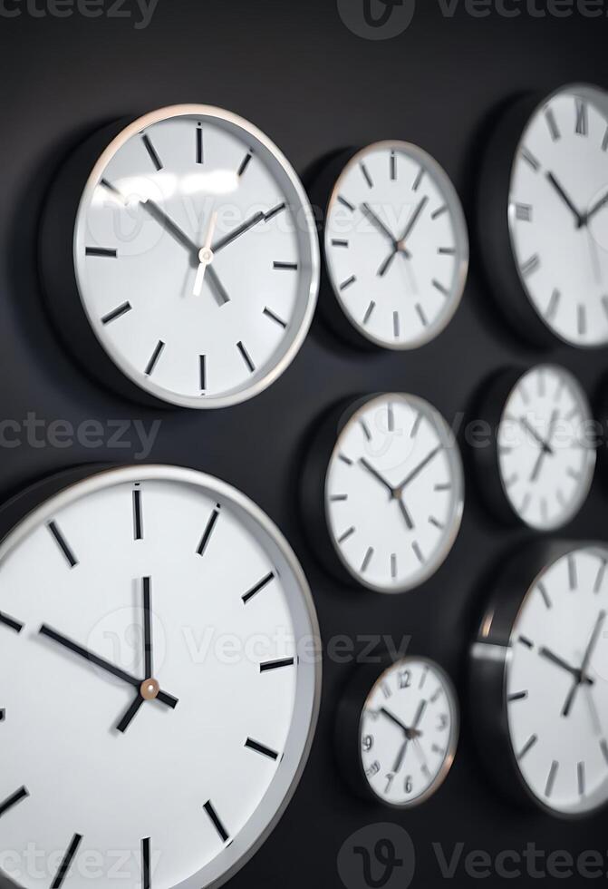bunch of clocks that are on the wall photo