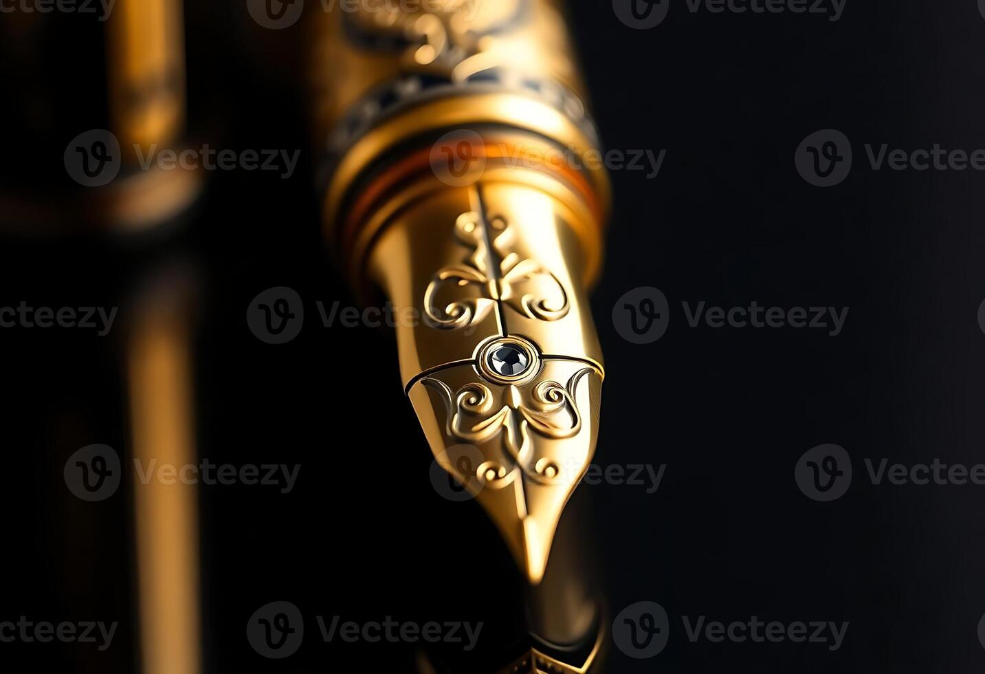 close up of a gold colored fountain pen photo