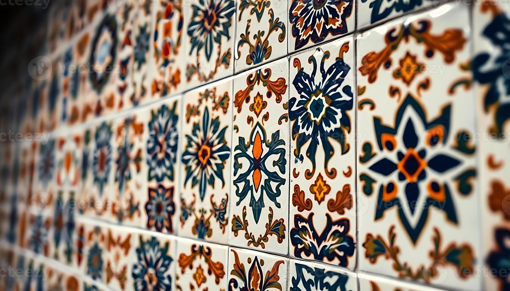 close up of a tile wall with a pattern on it photo