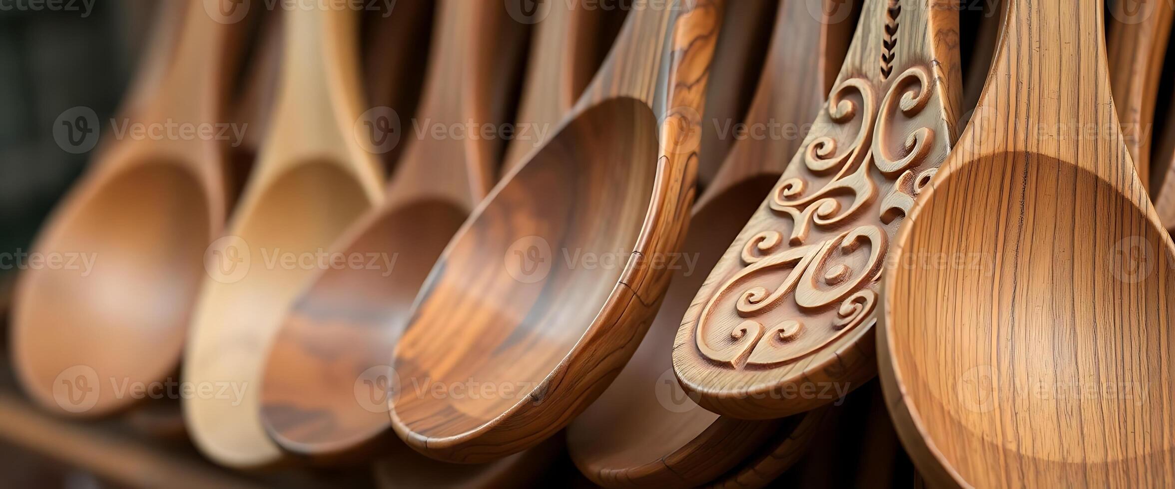 bunch of wooden spoons hanging on a wall photo