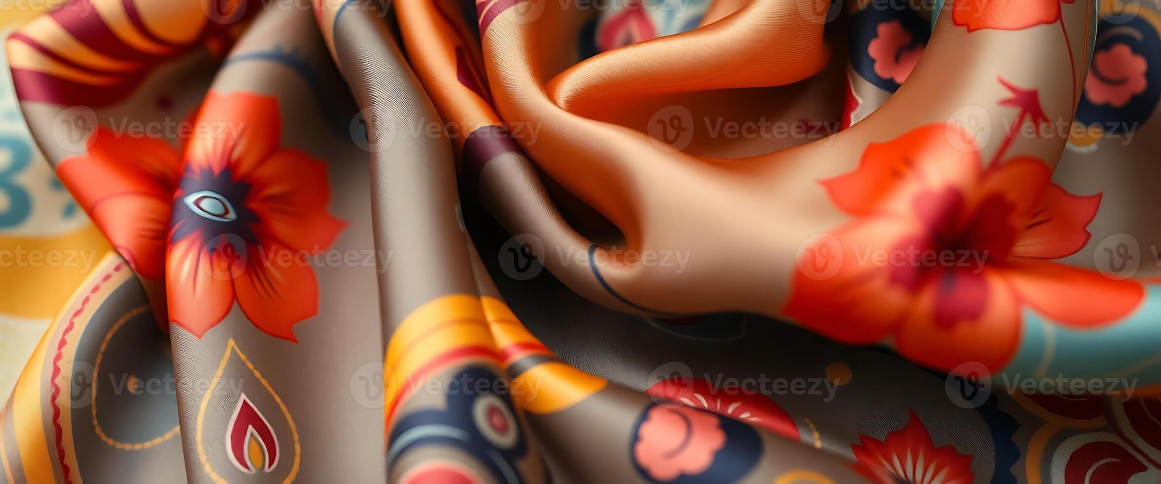 A close up of a colorful silk scarf photo