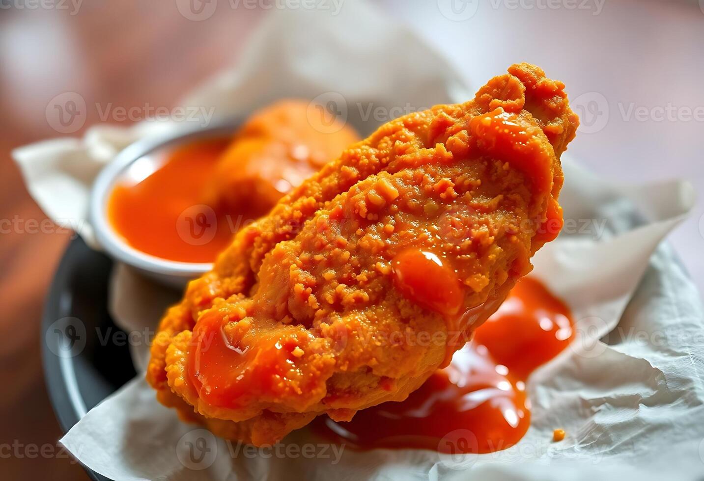 close up of a plate of food with sauce photo