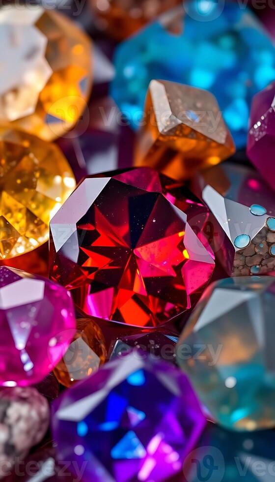 Colorful gems on a table photo
