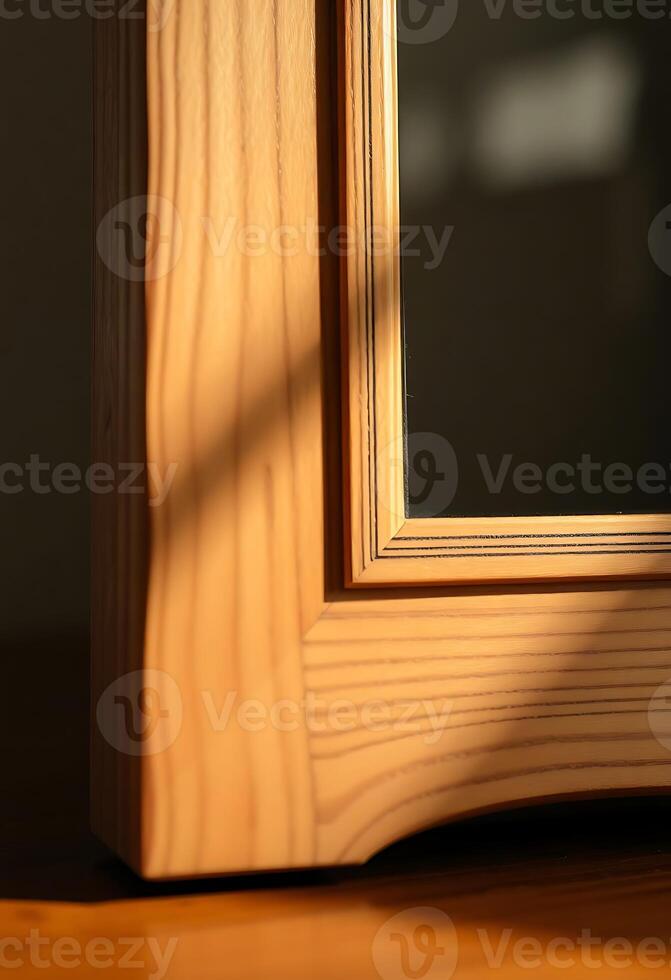 A wooden frame with a mirror in it photo