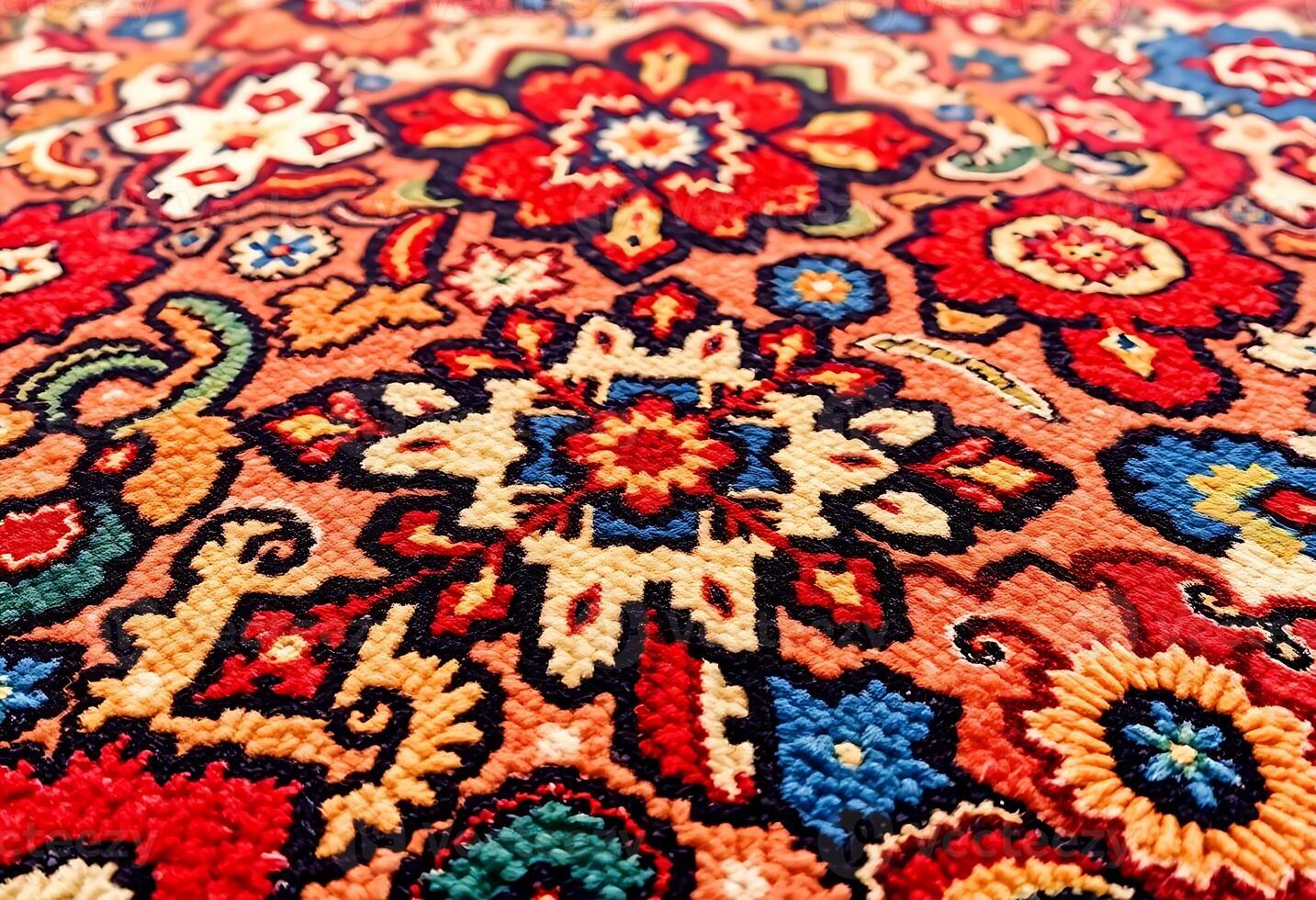 close up of a colorful rug on the ground photo