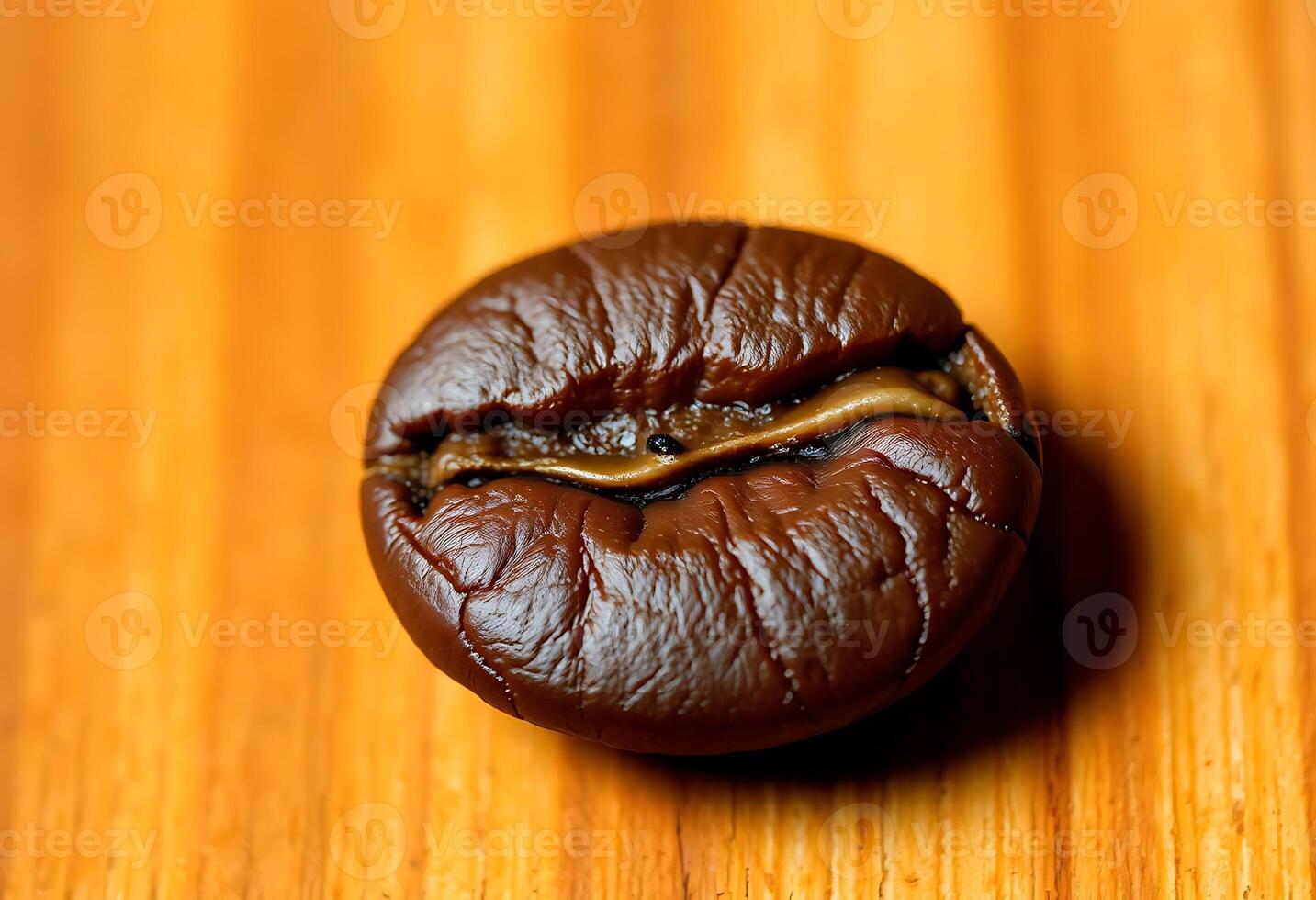 close up of a coffee bean on a wooden table photo