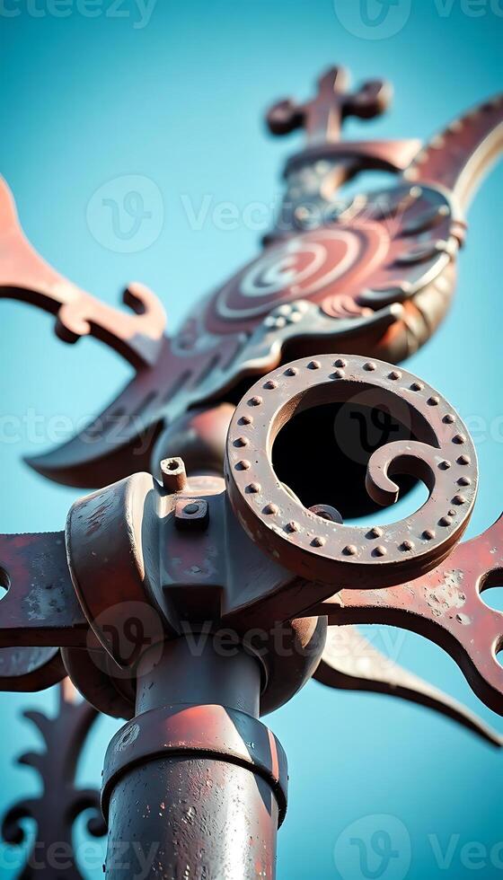close up of a metal object with a sky background photo