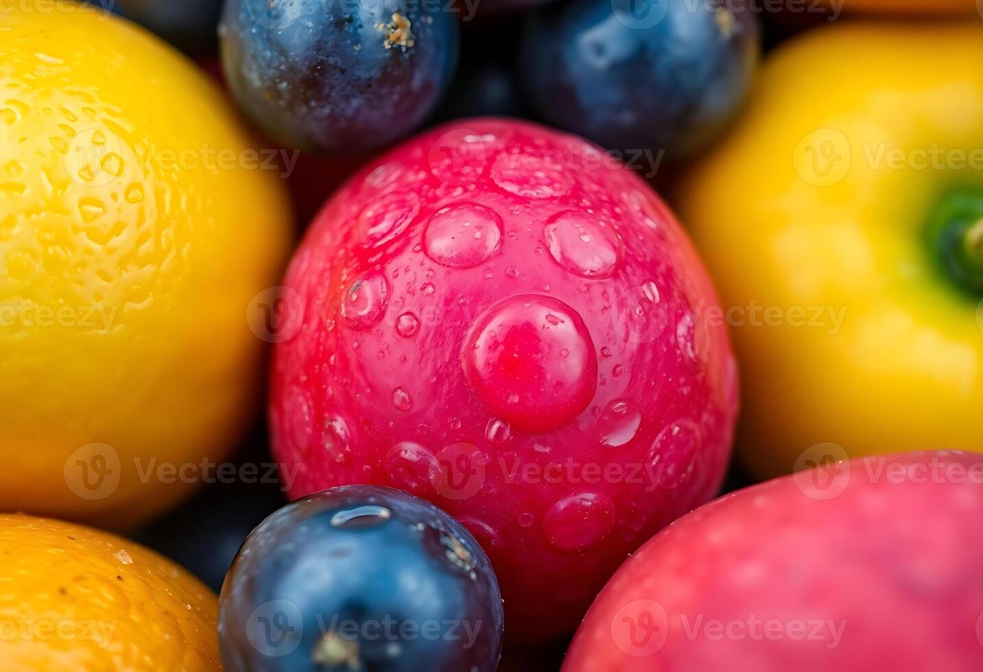 close up of a bunch of fruit with water droplets photo