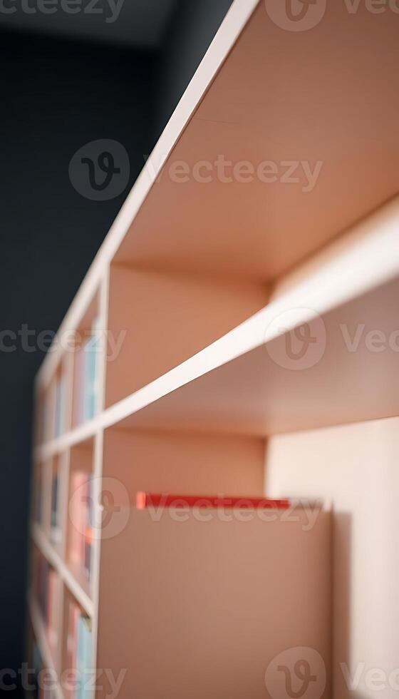A shelf with books on it in a room photo