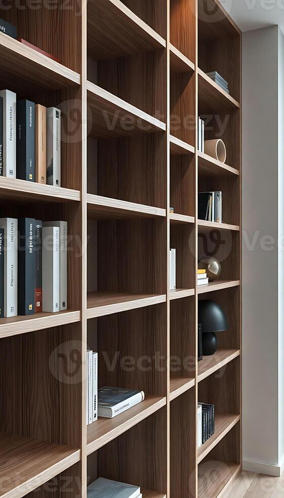 A large bookcase with many books on it photo