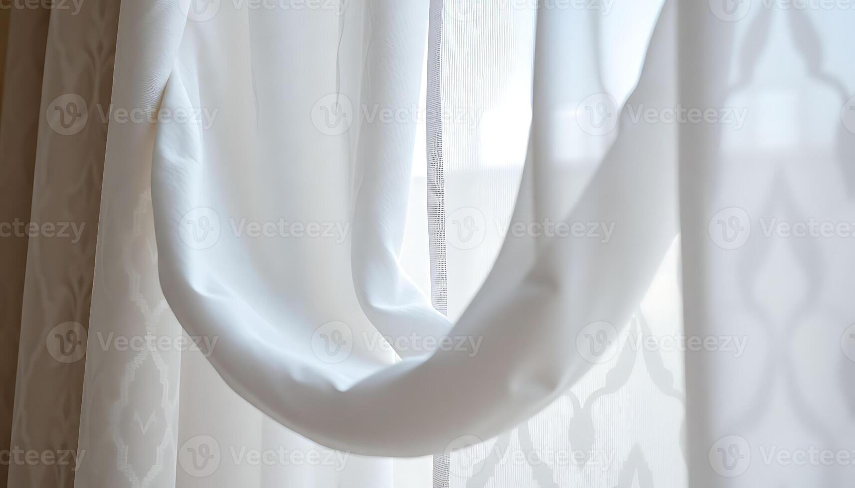 close up of a curtain with white curtains photo