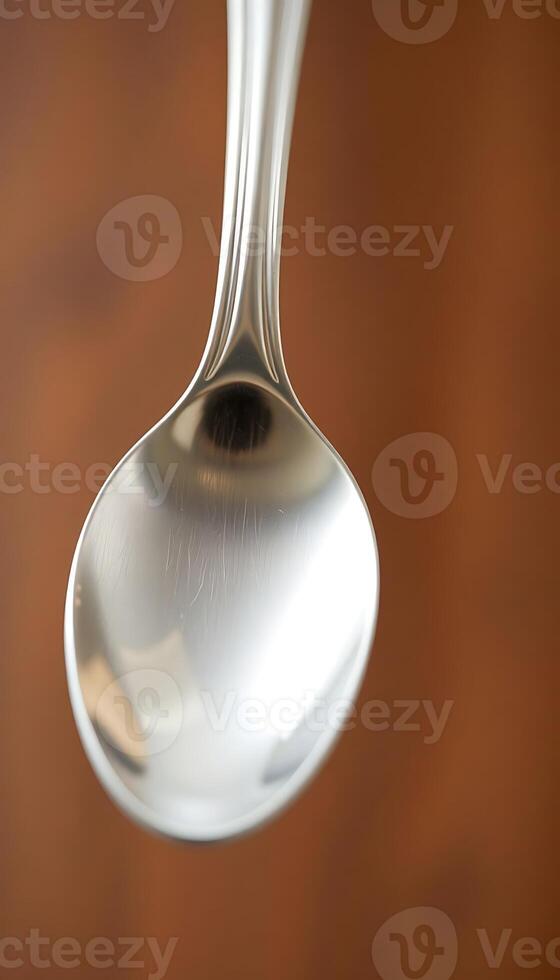 close up of a spoon on a wooden table photo