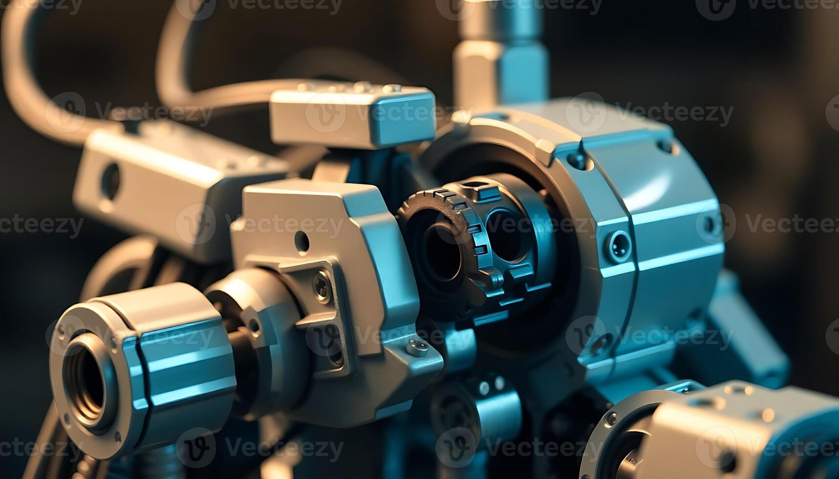 close up of a machine that is blue and silver photo