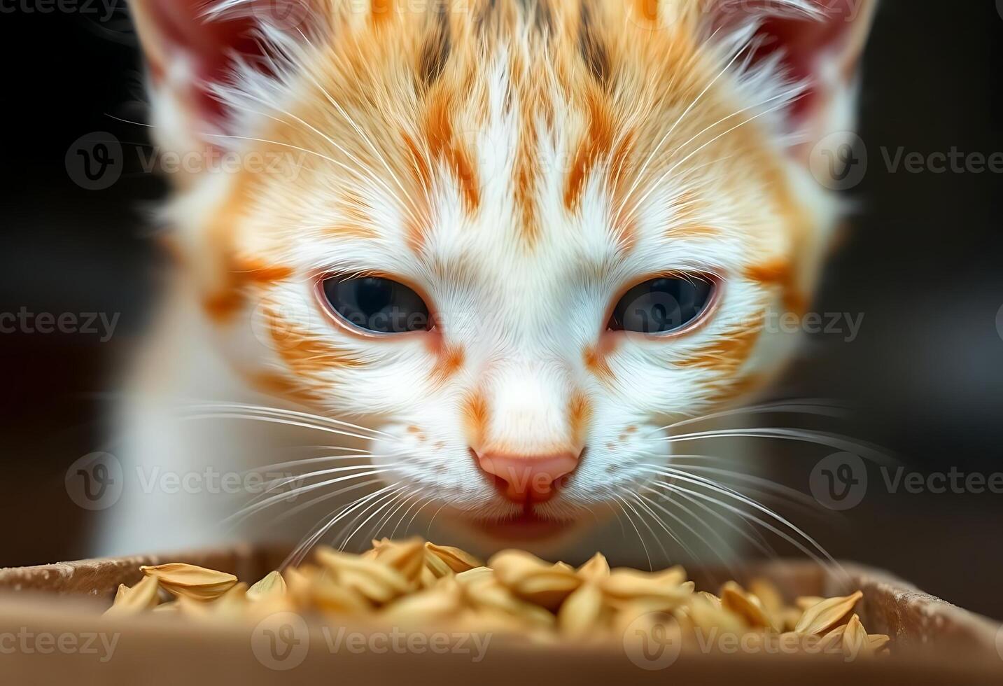close up of a cat near a bowl of food photo