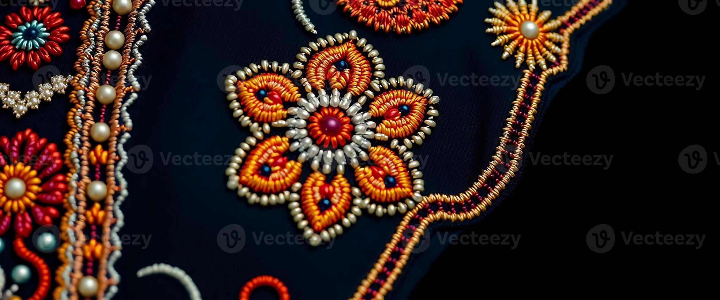 close up of a colorful embroidered material photo