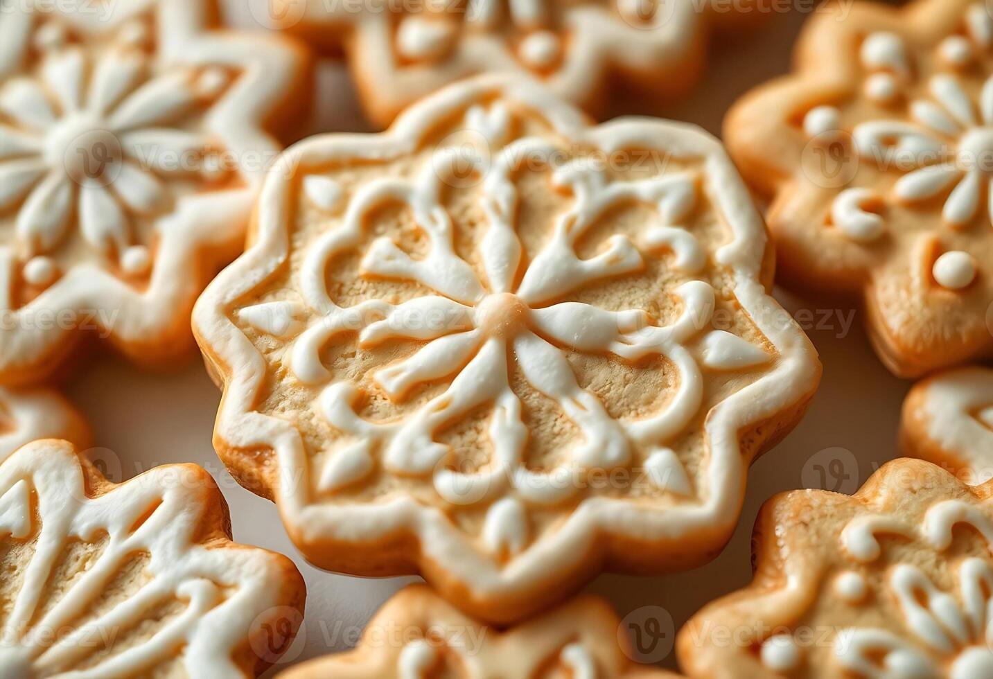 A close up of cookies with white icing photo