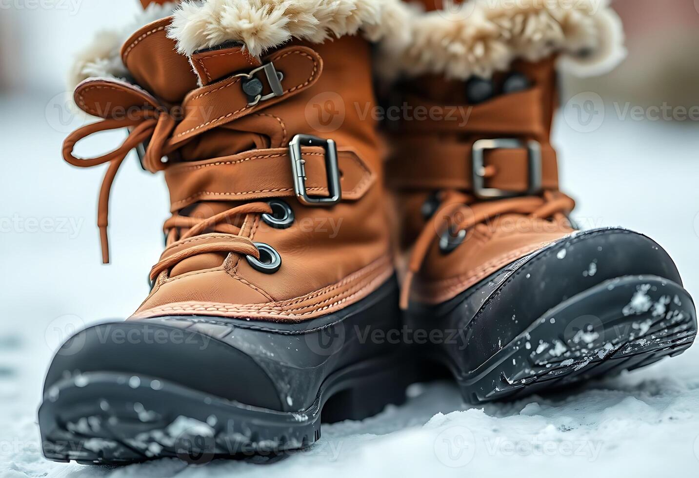 close up of a person's boots in the snow photo