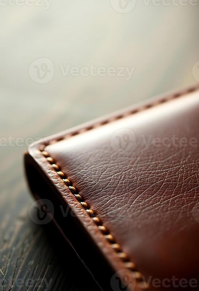 A close up of a leather wallet sitting on a table photo