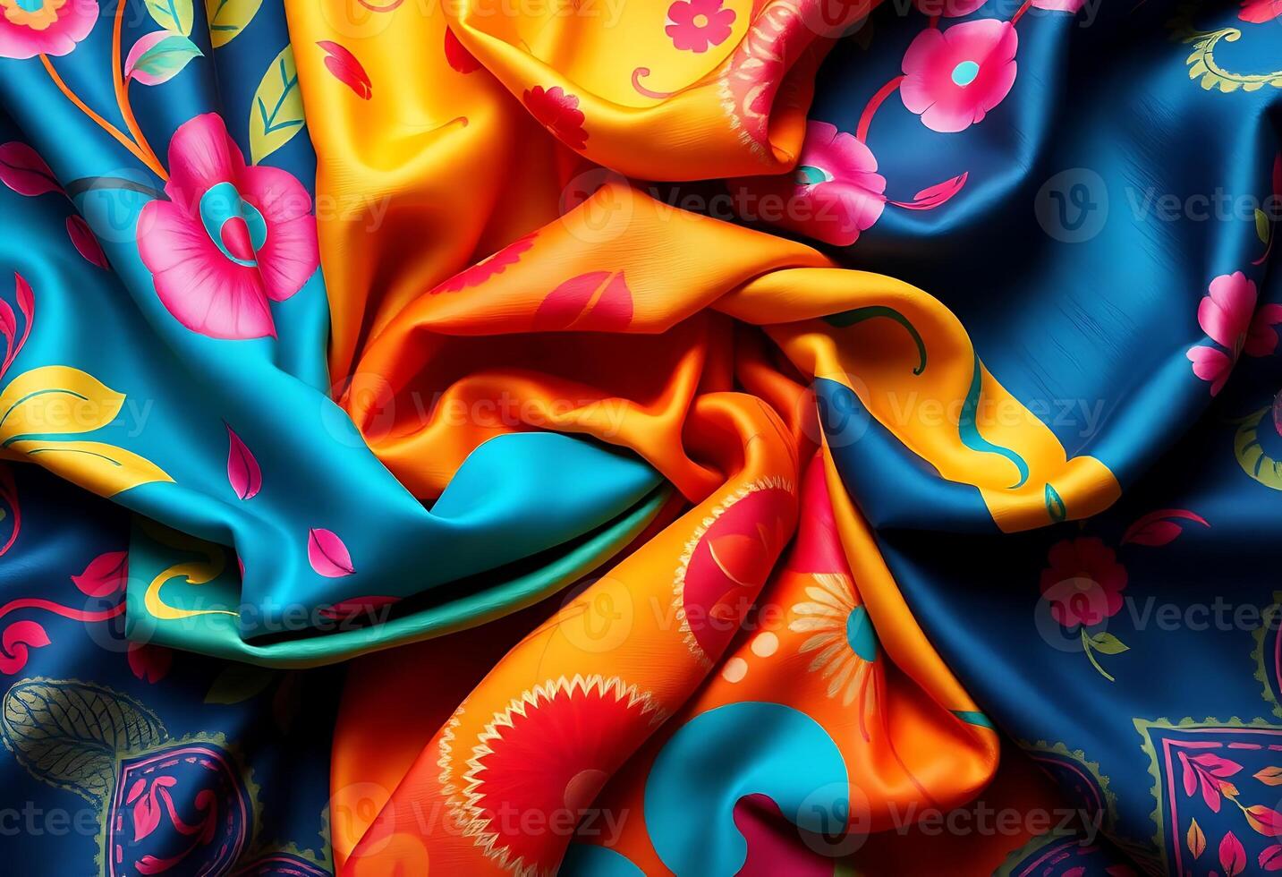 blue, yellow, and red floral print fabric photo