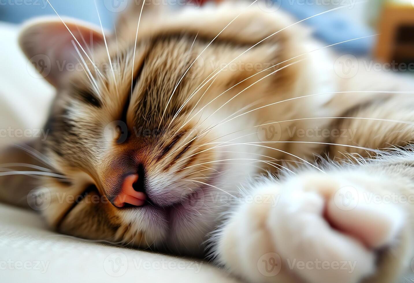 A close up of a cat sleeping on a couch photo