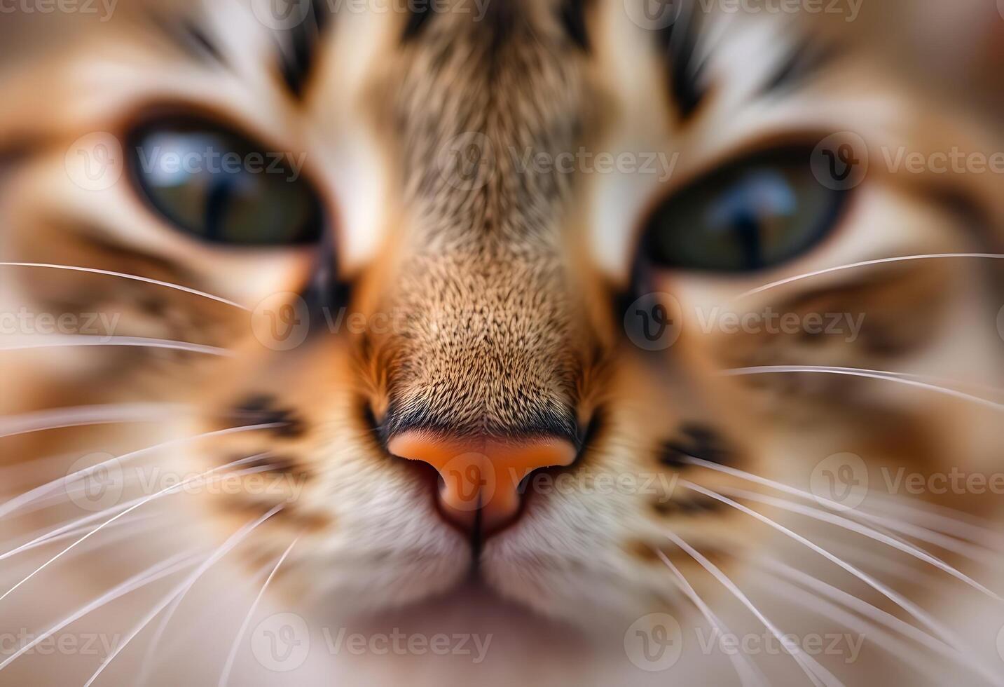 A close up of a cat's face with a blurry background photo