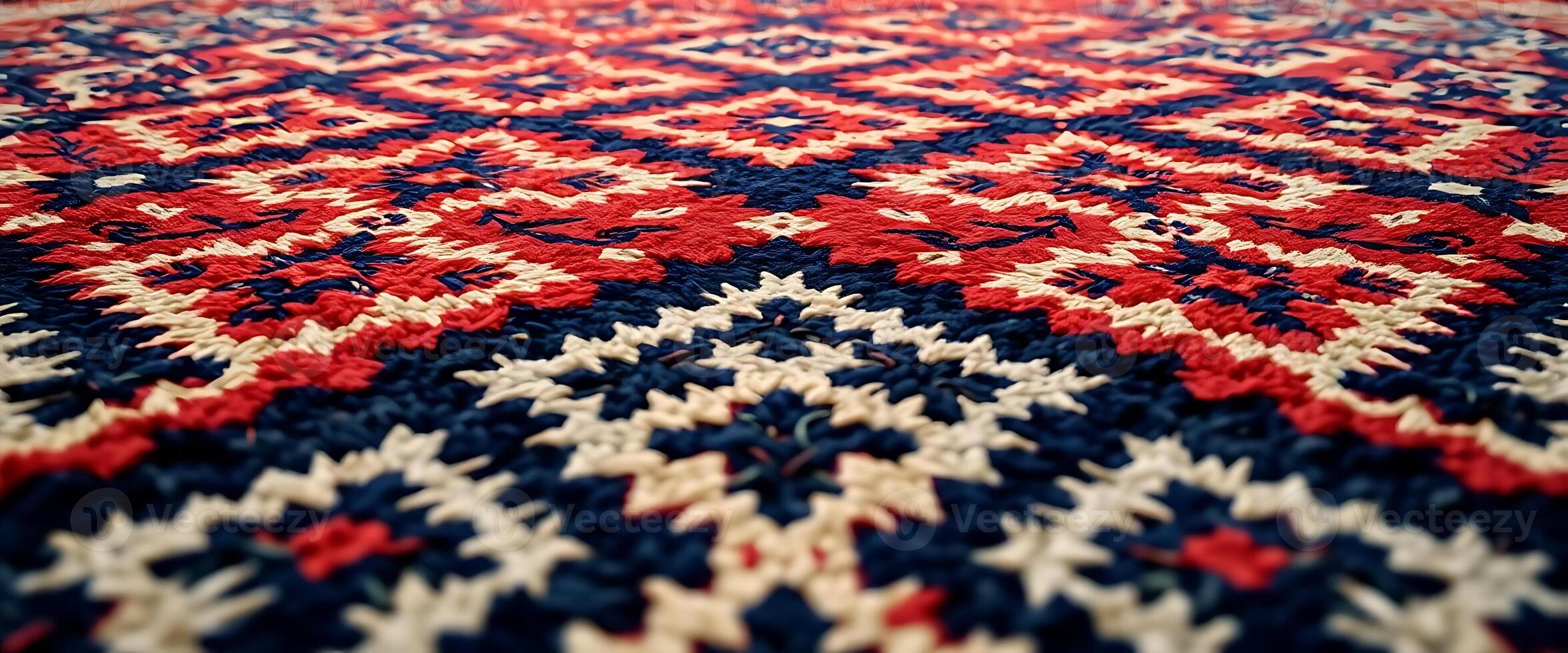 red, white and blue rug on the floor photo