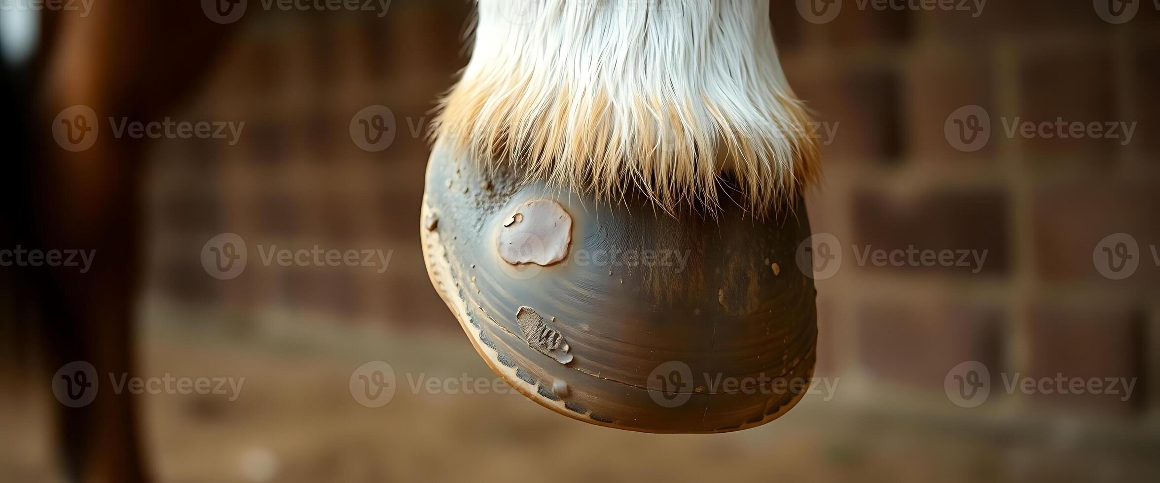 close up of a horse's shoe with a brick wall in the background photo