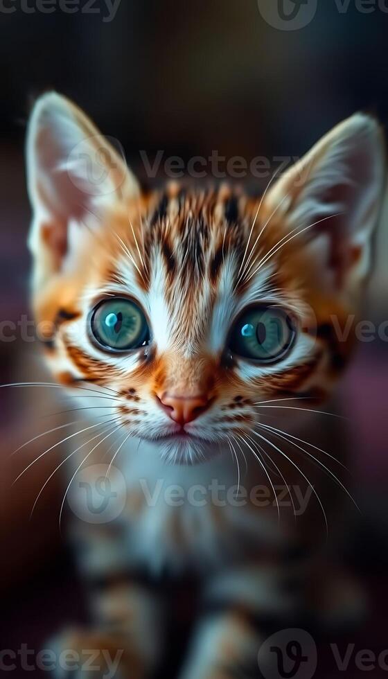 A small kitten with big eyes looking at the camera photo
