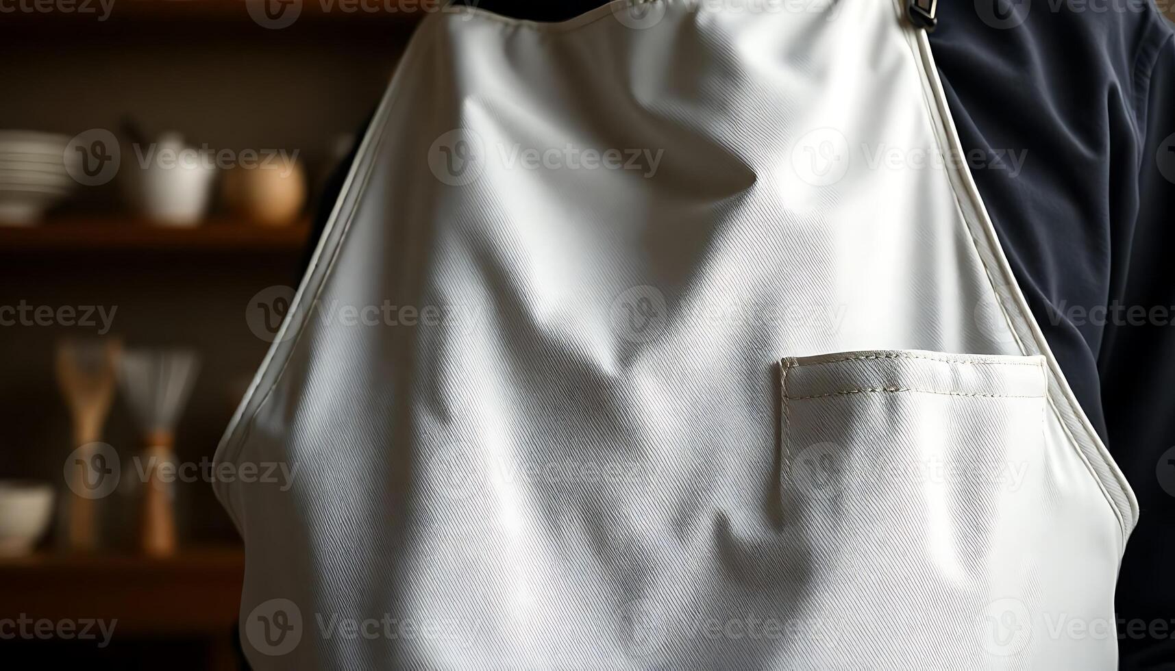 close up of a person wearing a white apron photo