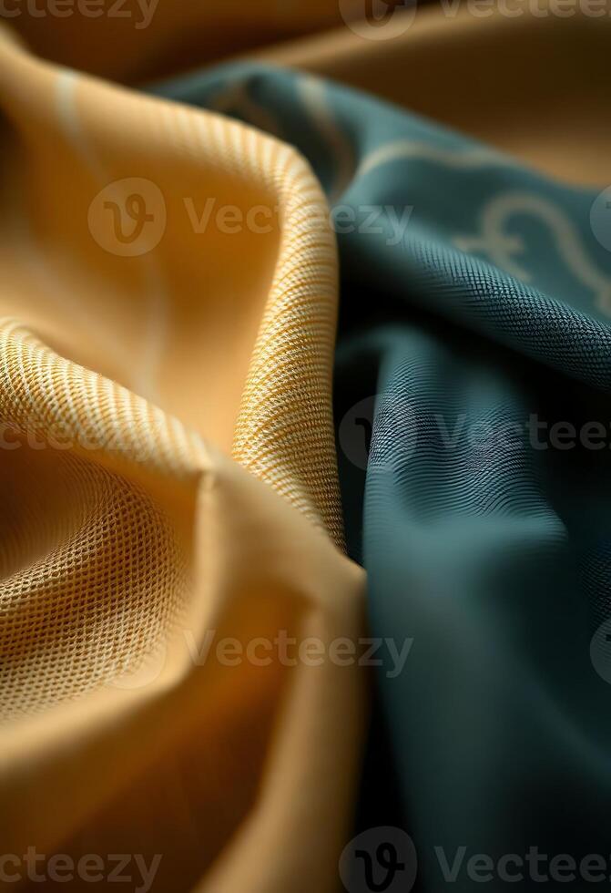 close up of a blue and yellow fabric photo