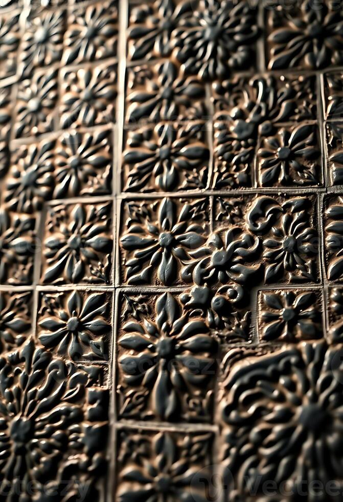 close up of a tile with flowers on it photo