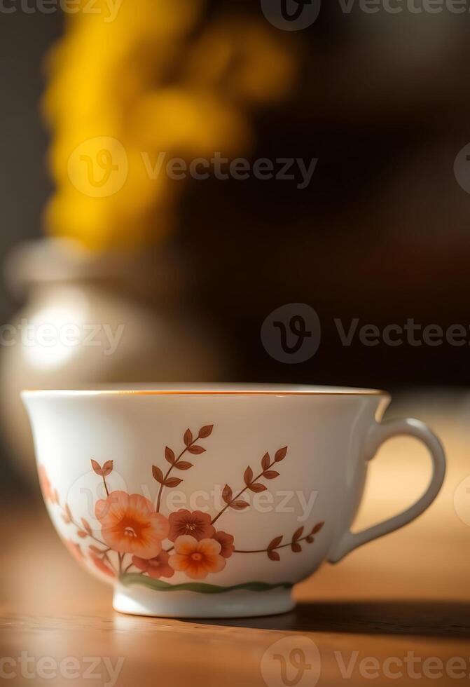 tea cup with a flower painted on it photo