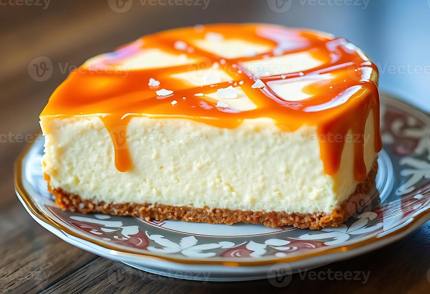 piece of cheesecake on a plate on a table photo
