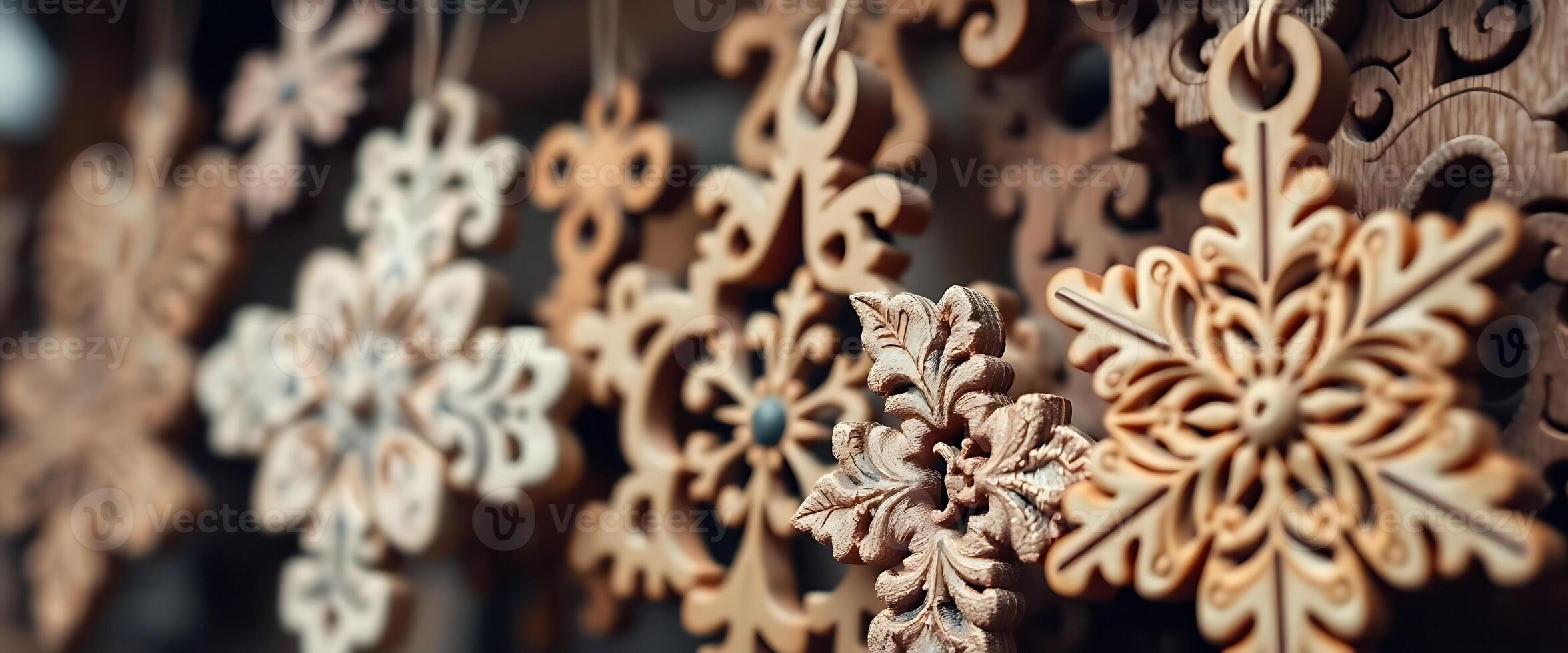 group of snowflakes hanging on a wall photo