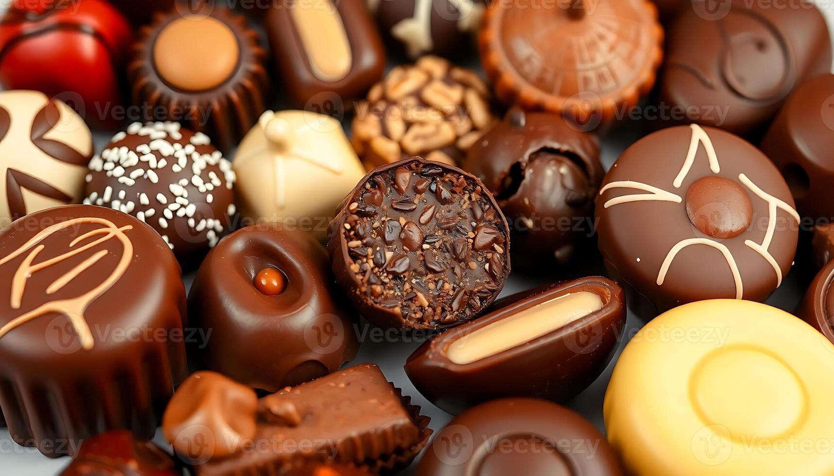 pile of assorted chocolates sitting on top of a table photo